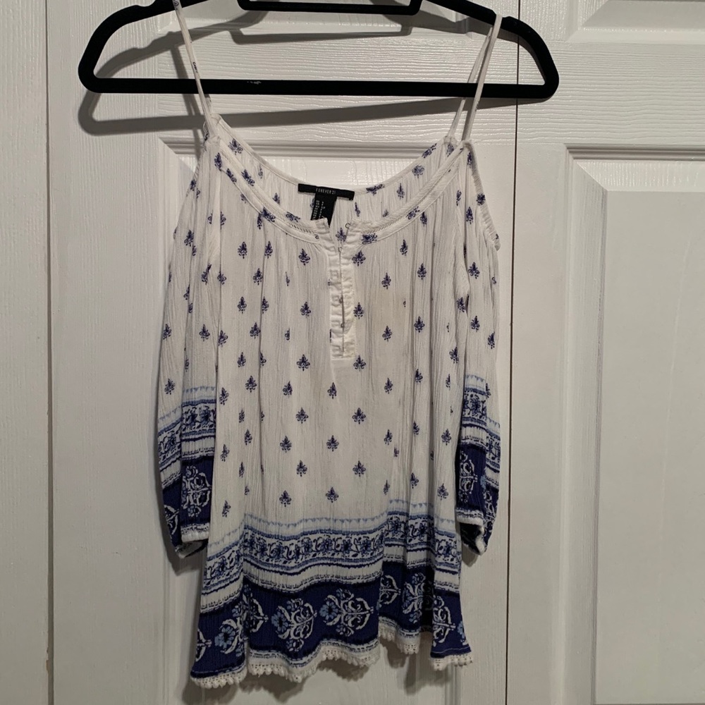 White and blue blouse
